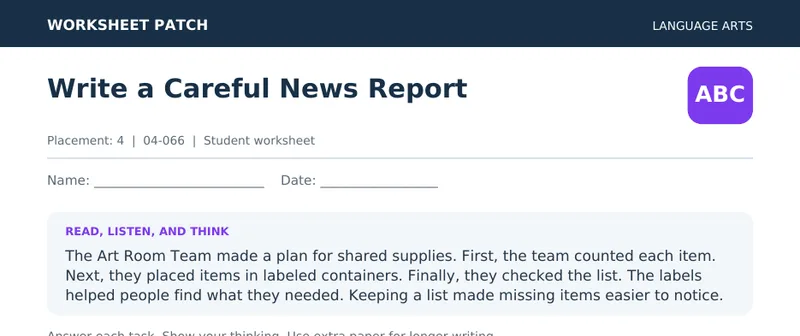 Page 1 preview of Write a Careful News Report