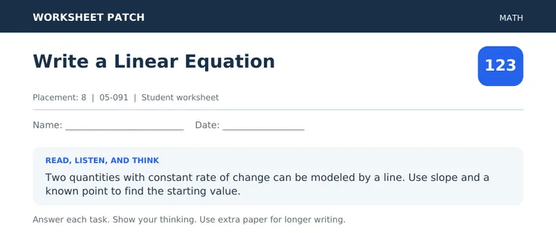 Page 1 preview of Write a Linear Equation