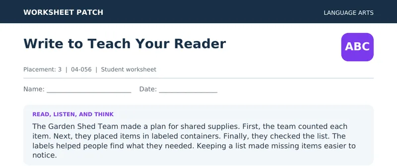 Page 1 preview of Write to Teach Your Reader — Grade 3