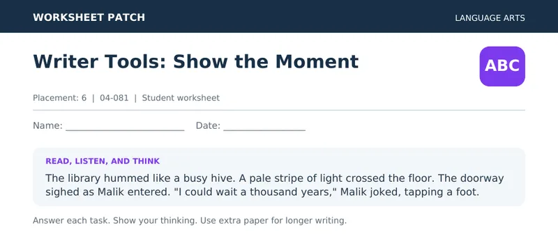 Page 1 preview of Writer Tools: Show the Moment — Grade 6