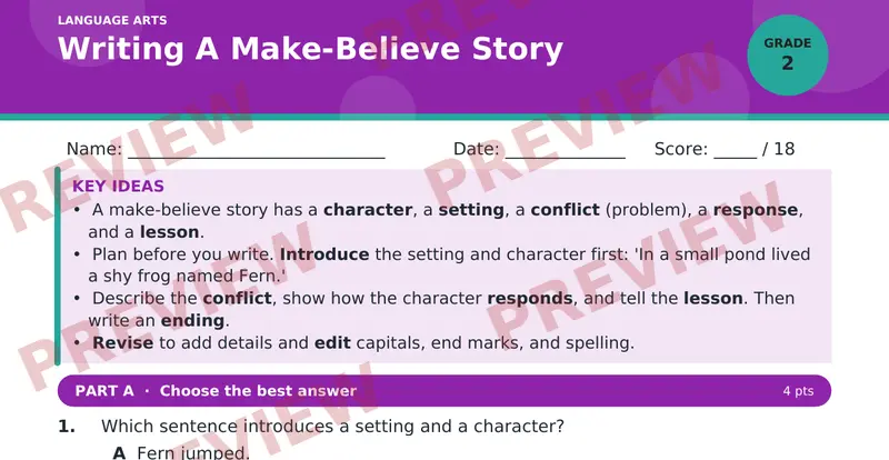 Page 1 preview of Writing A Make-Believe Story