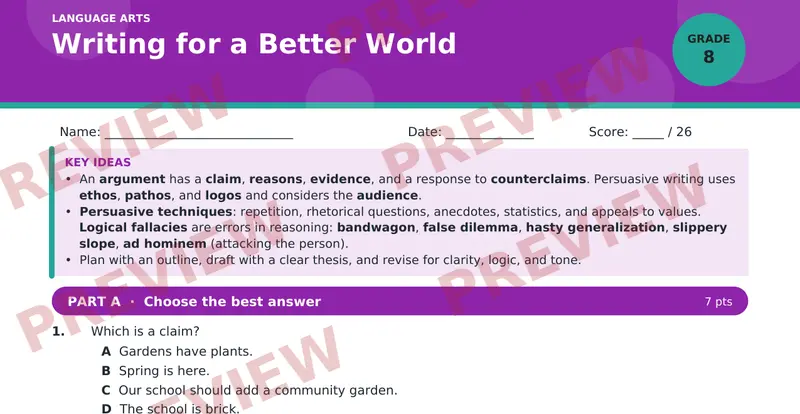 Page 1 preview of Writing for a Better World