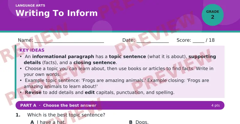 Page 1 preview of Writing To Inform