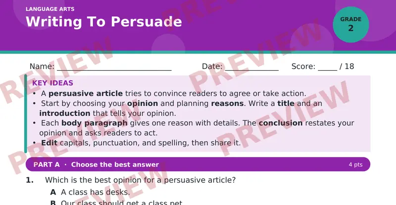 Page 1 preview of Writing To Persuade