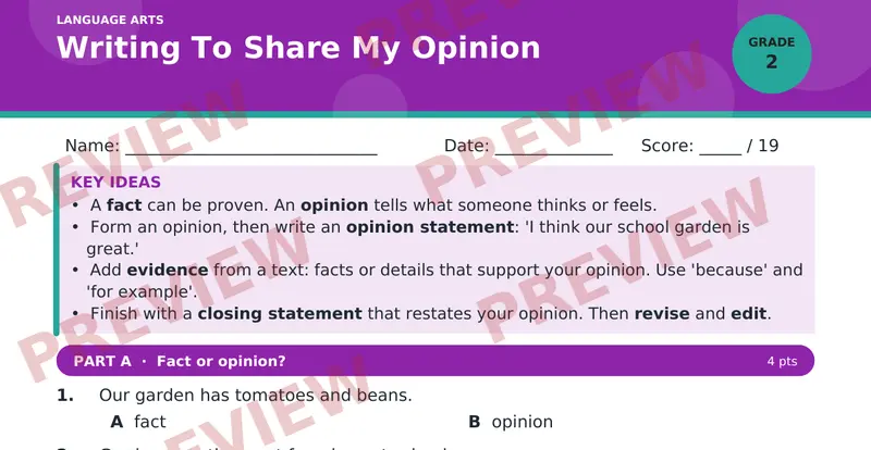 Page 1 preview of Writing To Share My Opinion